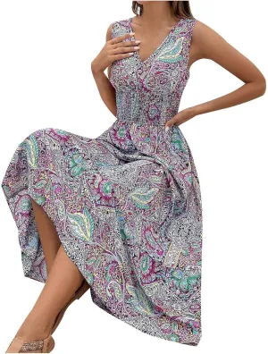 Summer Maxi Dresses for Women 2024 Casual Sundresses Long Floral Dress Sexy Sleeveless Boho Dress Flowy Dress, Small