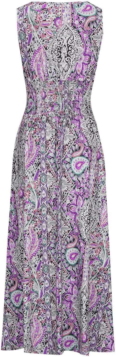 Summer Maxi Dresses for Women 2024 Casual Sundresses Long Floral Dress Sexy Sleeveless Boho Dress Flowy Dress, Small