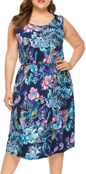 Summer-Ready Oversize Short Dress Loose Casual Swing Dress with Pockets Plus Size Hawaiian Print Luau Midi Dresses