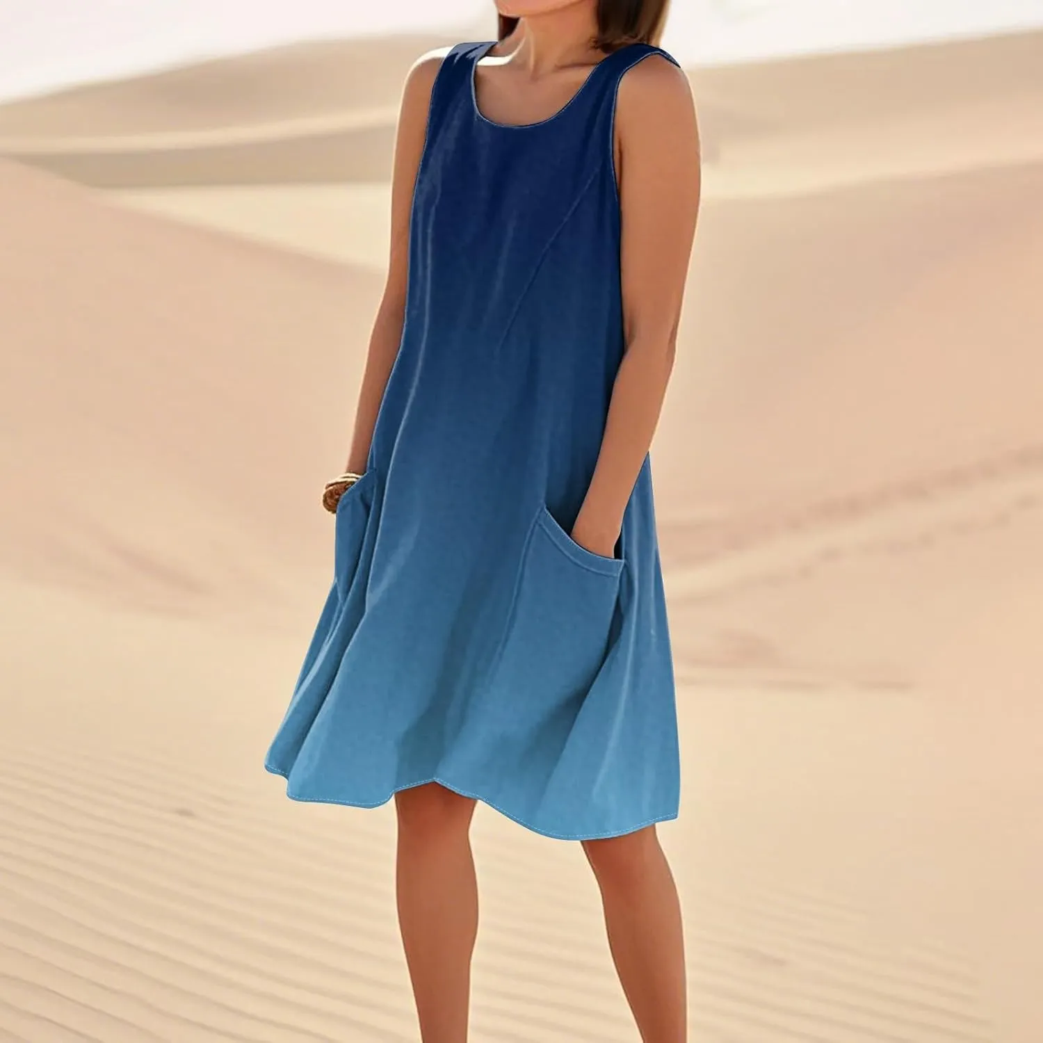 Summer Sleeveless Dresses for Women Loose Fit Beach Vacation Tank Dress Casual Flowy Midi Sundresses with Pockets