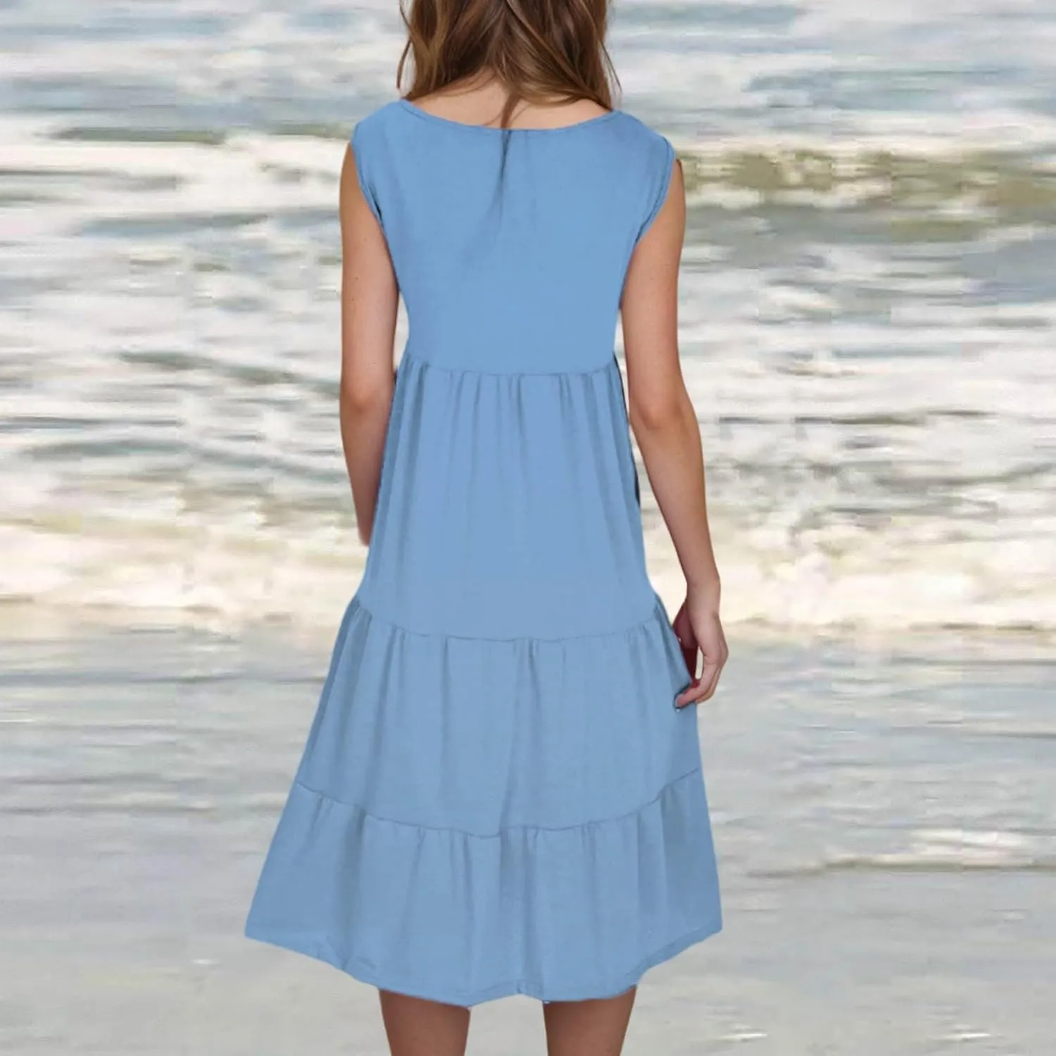 Summer Sundress for Women Casual Sleeveless Flowy Tiered Plus Size Dress Fashion Boho Beach Vacation Dresses S-5XL