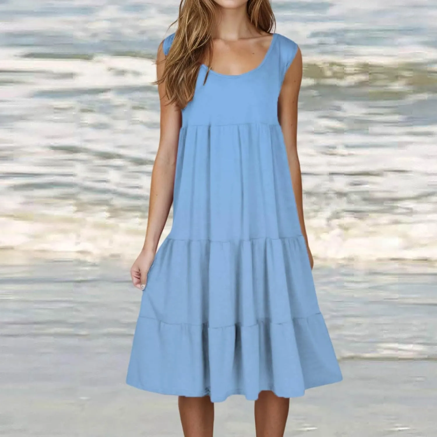 Summer Sundress for Women Casual Sleeveless Flowy Tiered Plus Size Dress Fashion Boho Beach Vacation Dresses S-5XL