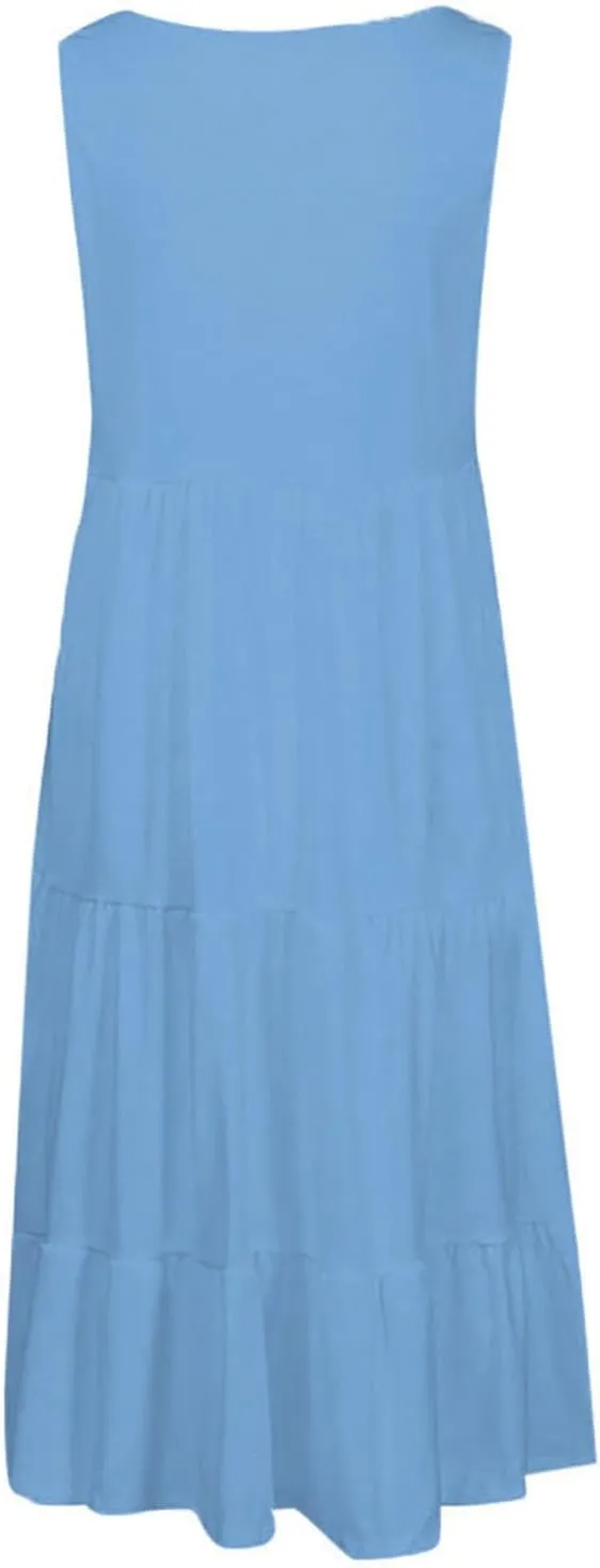 Summer Sundress for Women Casual Sleeveless Flowy Tiered Plus Size Dress Fashion Boho Beach Vacation Dresses S-5XL