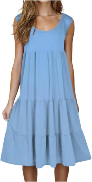 Summer Sundress for Women Casual Sleeveless Flowy Tiered Plus Size Dress Fashion Boho Beach Vacation Dresses S-5XL