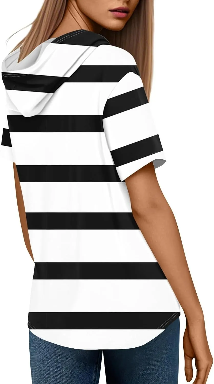 Summer Tops for Women 2025 Trendy V-Neck Tees Outfits Casual Puff Short Sleeve Blouses Hoodie Tunic Tops Printed Tshirts