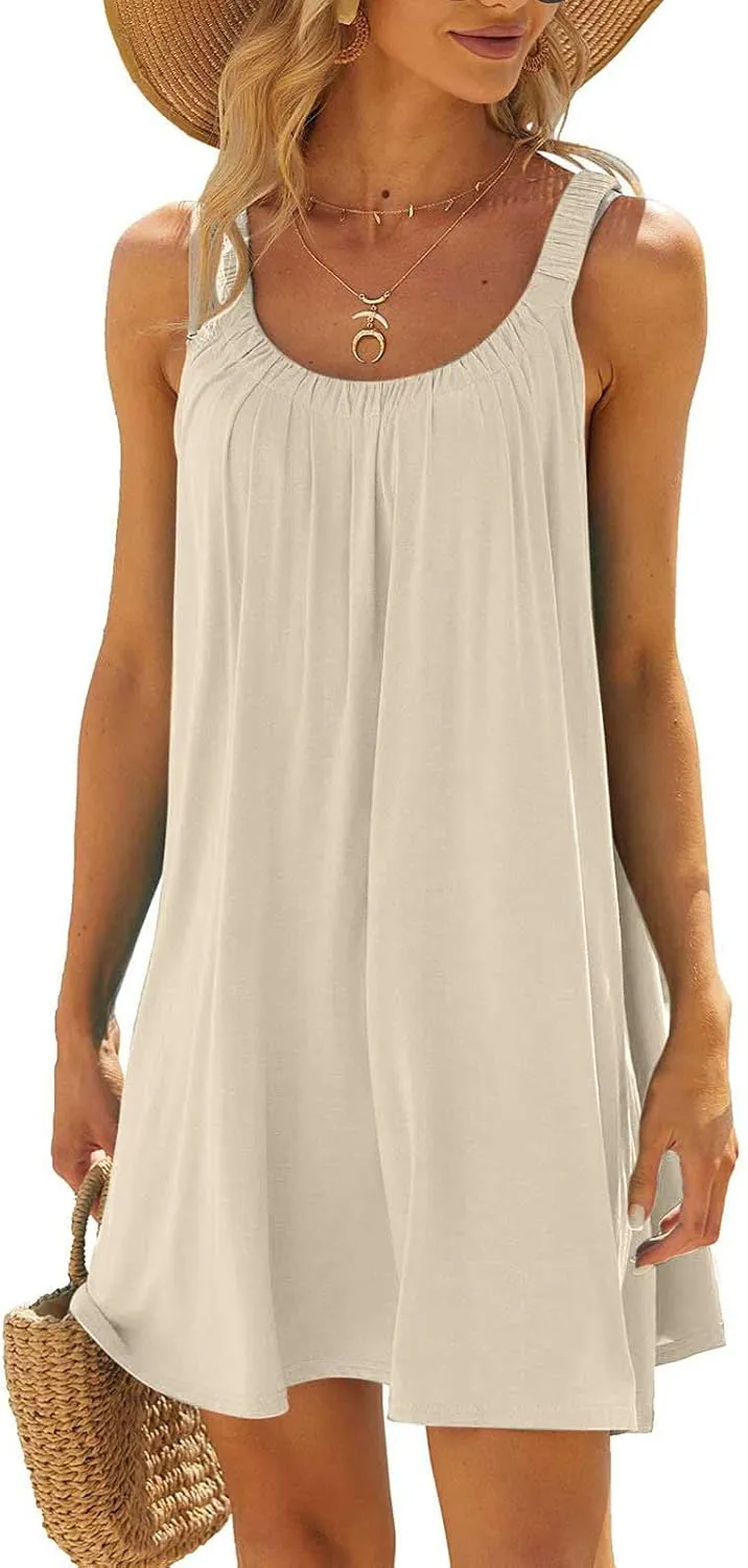 Sun Dresses Women Sleeveless Crewneck Mini Dress Ruffle Summer Beach Coverup Sundress Casual Hawaiian Outfits