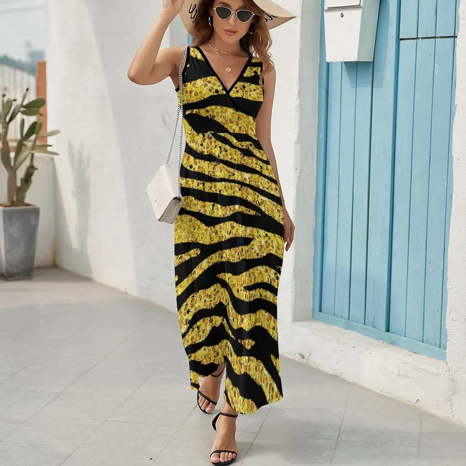 Sundresses for Women Summer Long Dress Sexy V Neck Casual Dress Beach Maxi Dress Flowy Loose Sleeveless Dress