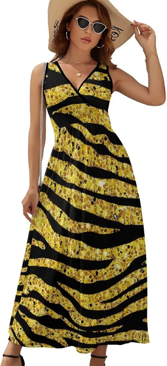 Sundresses for Women Summer Long Dress Sexy V Neck Casual Dress Beach Maxi Dress Flowy Loose Sleeveless Dress