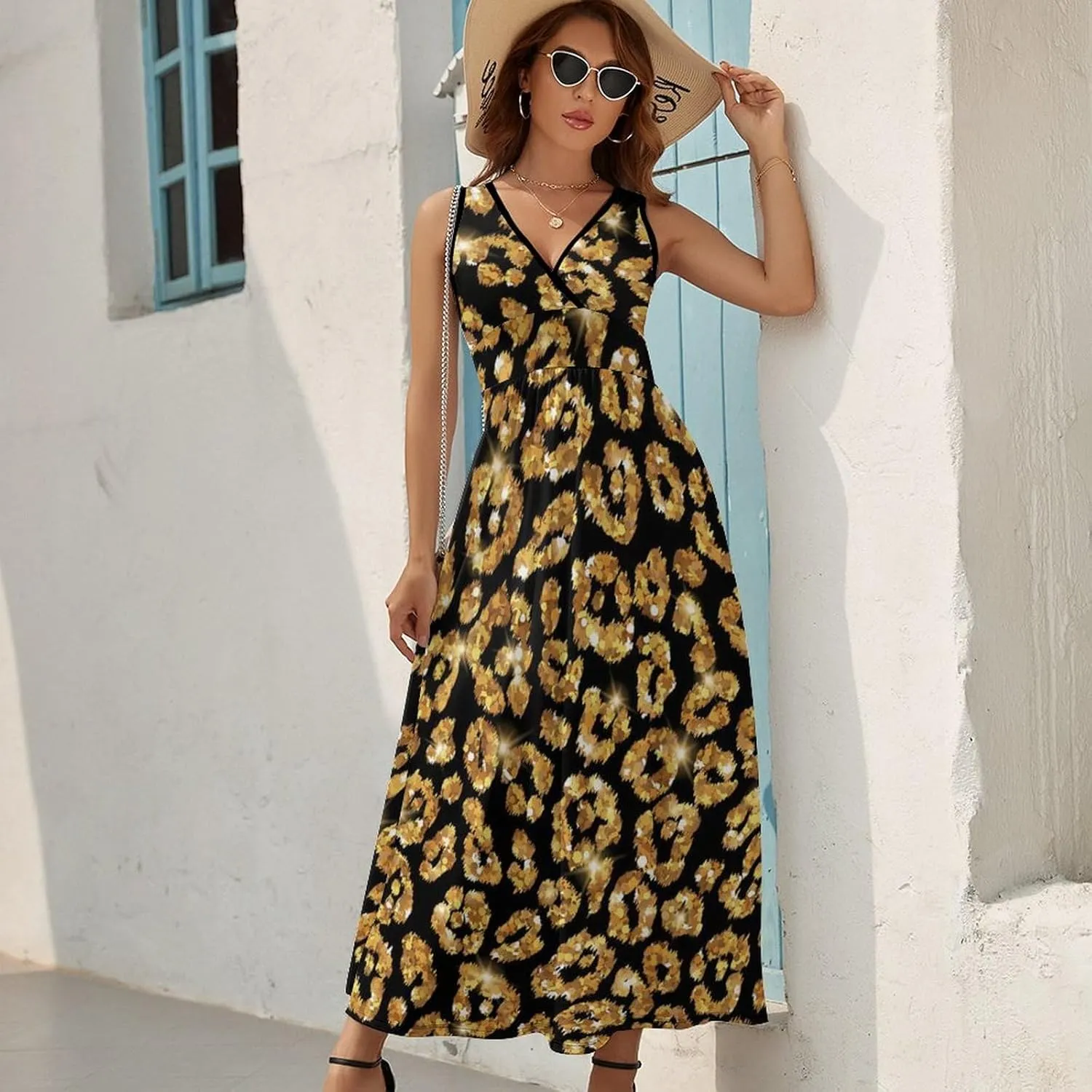 Sundresses for Women Summer Long Dress Sexy V Neck Casual Dress Beach Maxi Dress Flowy Loose Sleeveless Dress