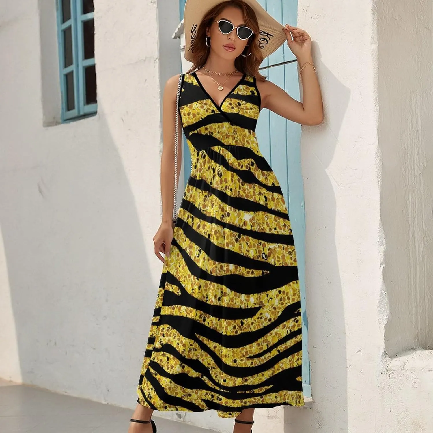 Sundresses for Women Summer Long Dress Sexy V Neck Casual Dress Beach Maxi Dress Flowy Loose Sleeveless Dress