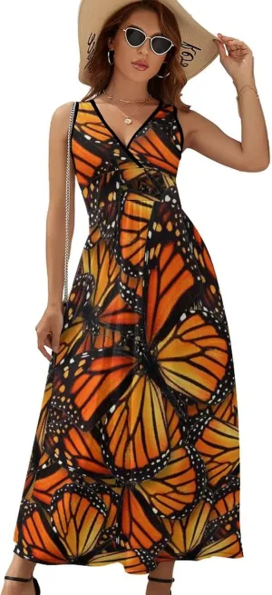 Sundresses for Women Summer Long Dress Sexy V Neck Casual Dress Beach Maxi Dress Flowy Loose Sleeveless Dress