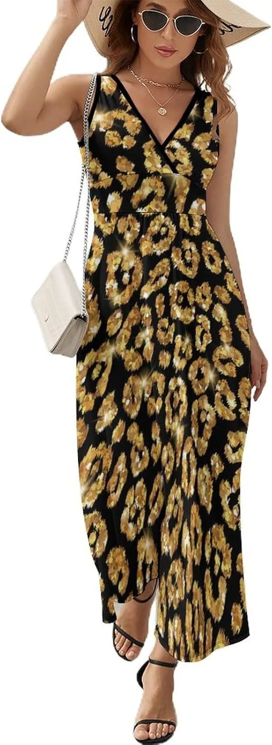 Sundresses for Women Summer Long Dress Sexy V Neck Casual Dress Beach Maxi Dress Flowy Loose Sleeveless Dress