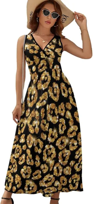 Sundresses for Women Summer Long Dress Sexy V Neck Casual Dress Beach Maxi Dress Flowy Loose Sleeveless Dress