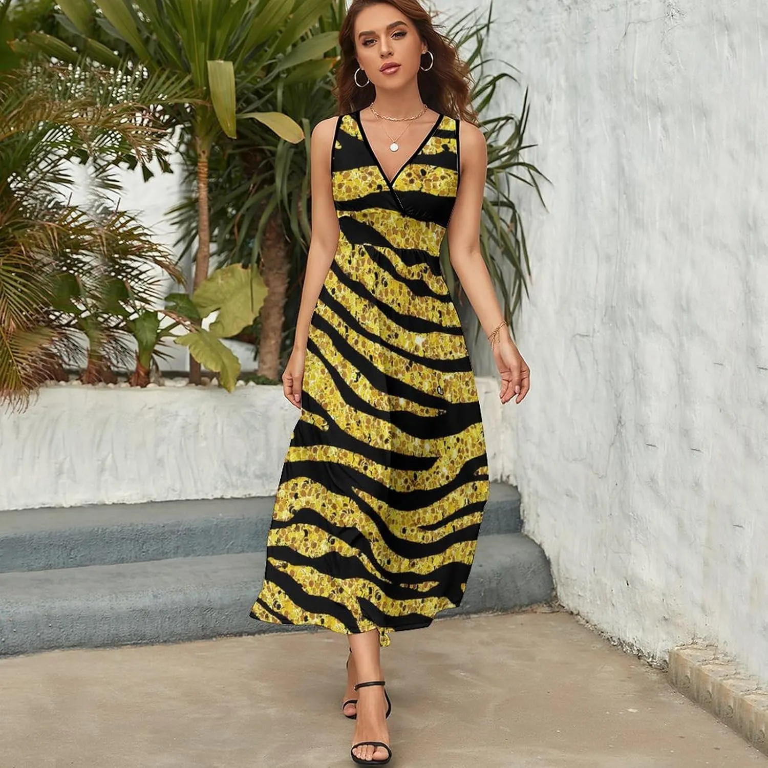 Sundresses for Women Summer Long Dress Sexy V Neck Casual Dress Beach Maxi Dress Flowy Loose Sleeveless Dress