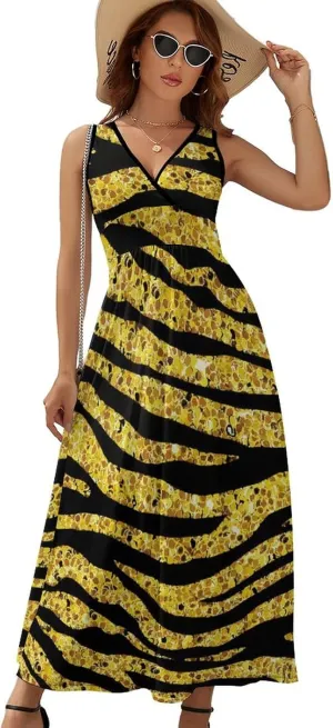 Sundresses for Women Summer Long Dress Sexy V Neck Casual Dress Beach Maxi Dress Flowy Loose Sleeveless Dress