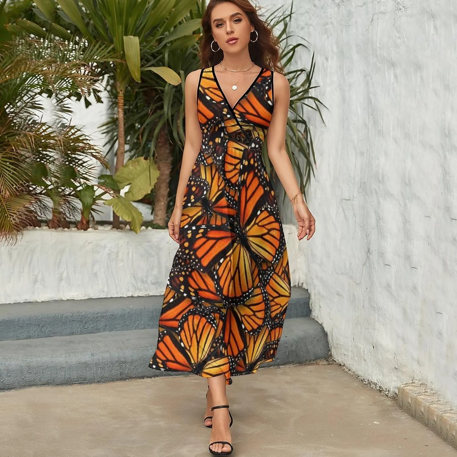 Sundresses for Women Summer Long Dress Sexy V Neck Casual Dress Beach Maxi Dress Flowy Loose Sleeveless Dress