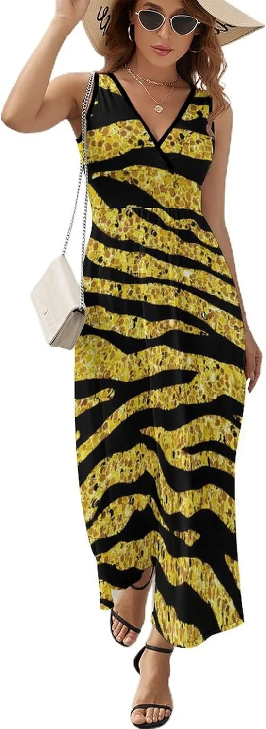 Sundresses for Women Summer Long Dress Sexy V Neck Casual Dress Beach Maxi Dress Flowy Loose Sleeveless Dress