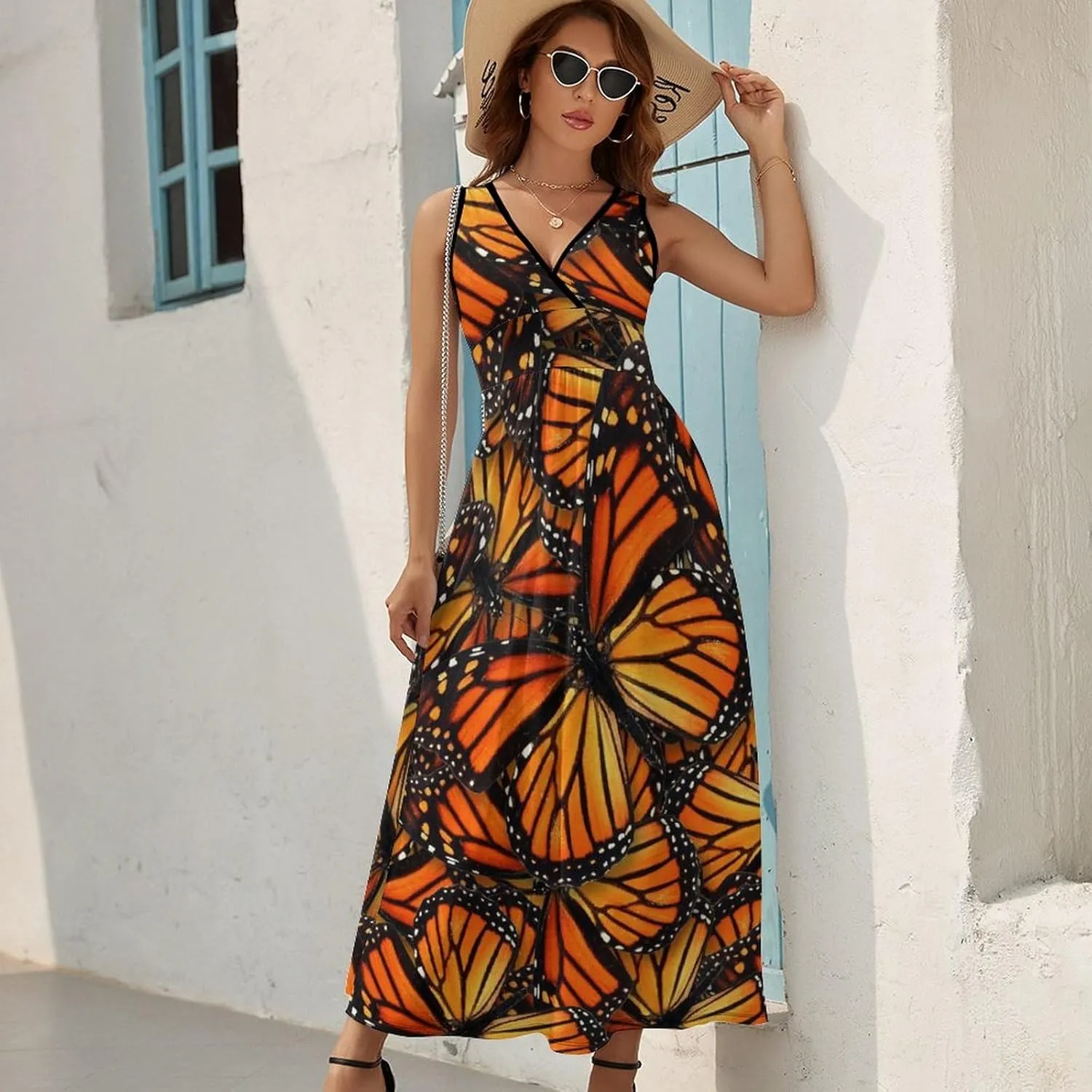 Sundresses for Women Summer Long Dress Sexy V Neck Casual Dress Beach Maxi Dress Flowy Loose Sleeveless Dress