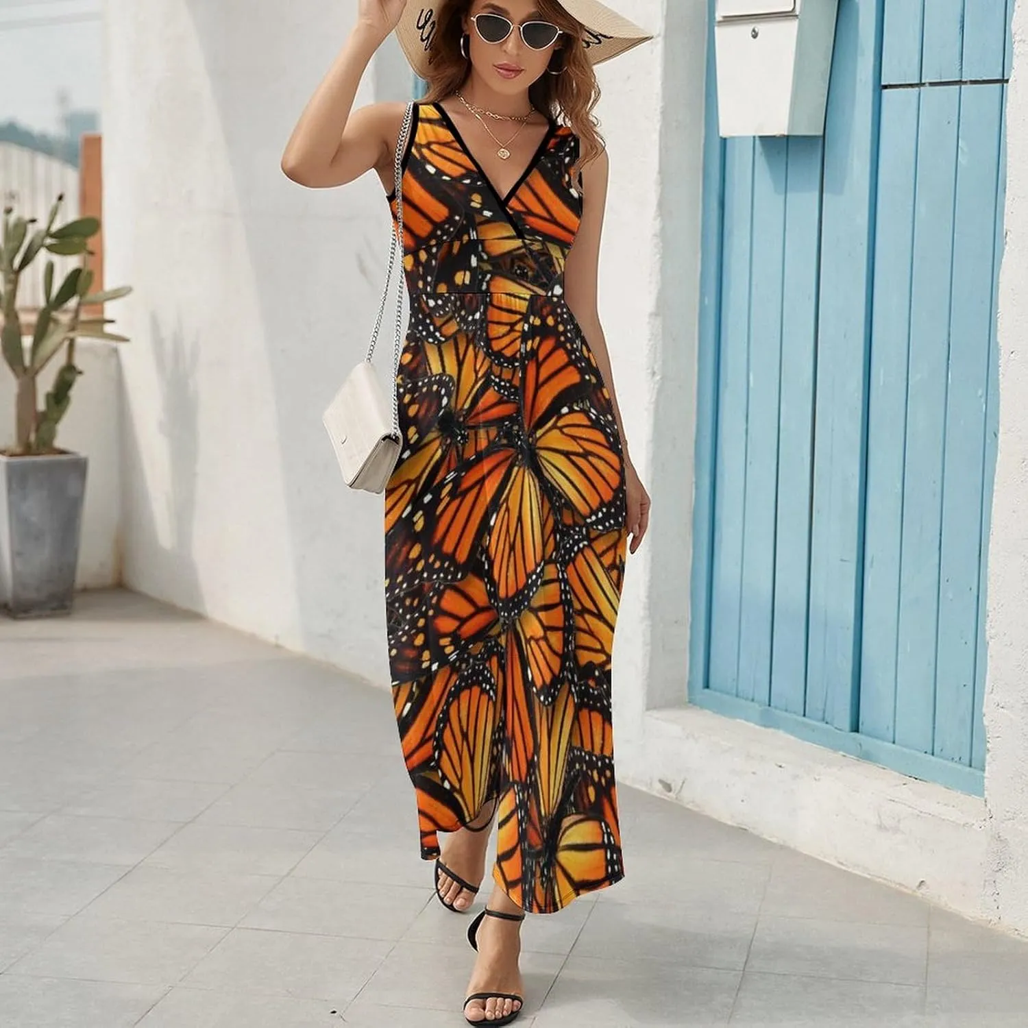 Sundresses for Women Summer Long Dress Sexy V Neck Casual Dress Beach Maxi Dress Flowy Loose Sleeveless Dress