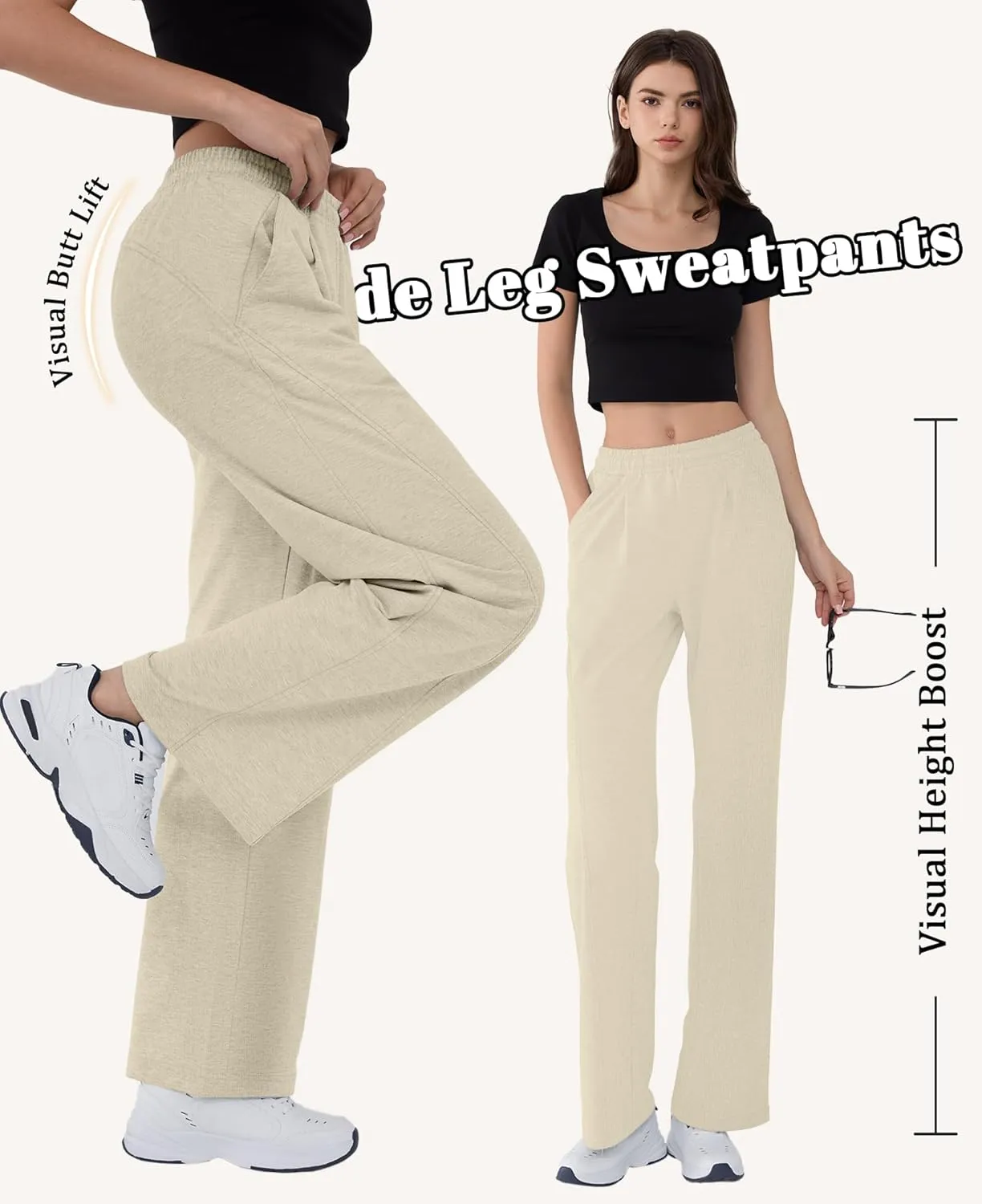 Susclude Baggy Sweatpants for Women Y2k Wide Leg Pants Summer High Waisted Drawstring Pleated Lightweight Pants with Pockets
