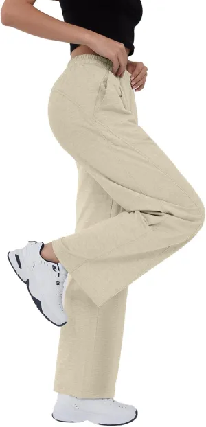 Susclude Baggy Sweatpants for Women Y2k Wide Leg Pants Summer High Waisted Drawstring Pleated Lightweight Pants with Pockets
