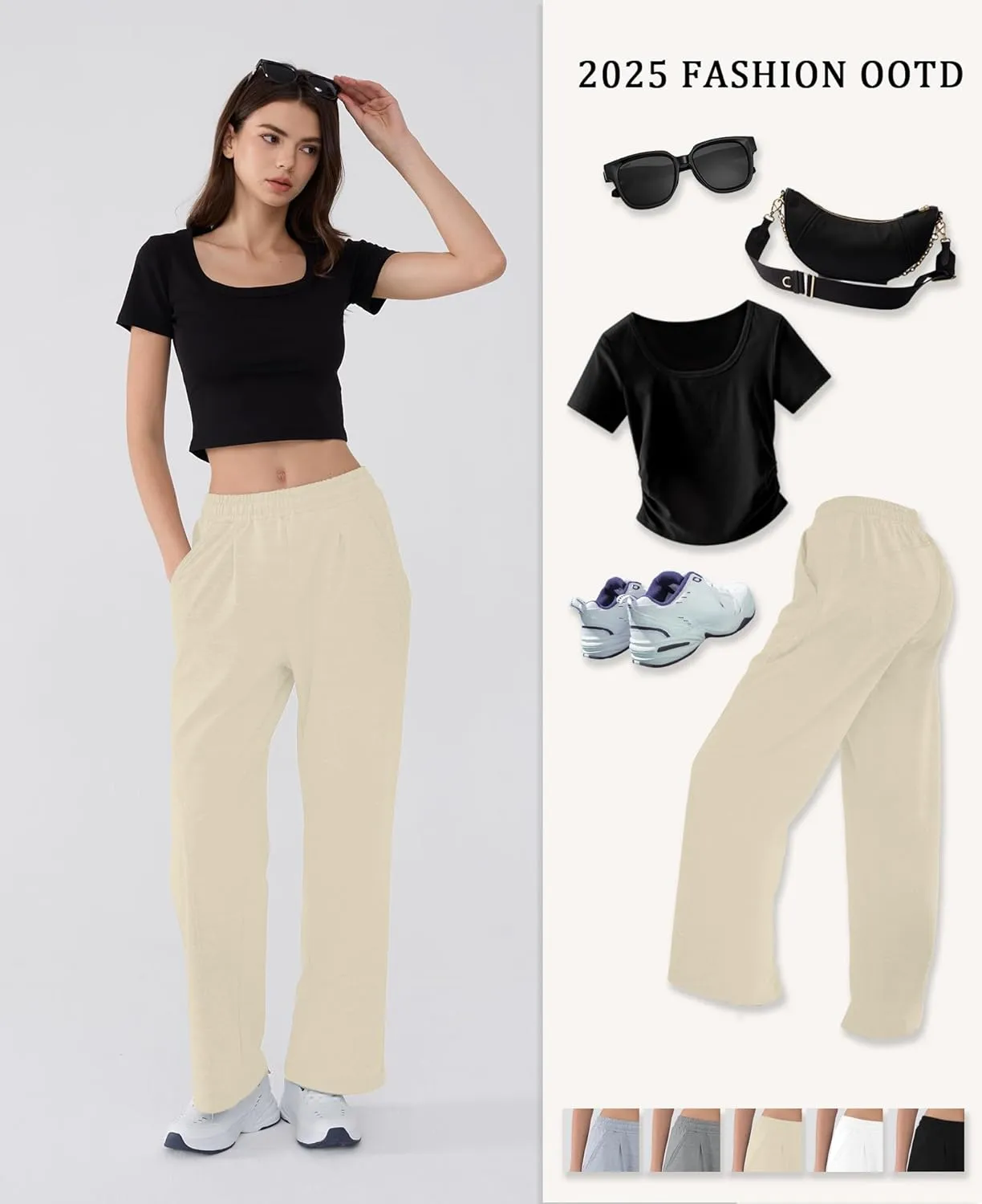 Susclude Baggy Sweatpants for Women Y2k Wide Leg Pants Summer High Waisted Drawstring Pleated Lightweight Pants with Pockets