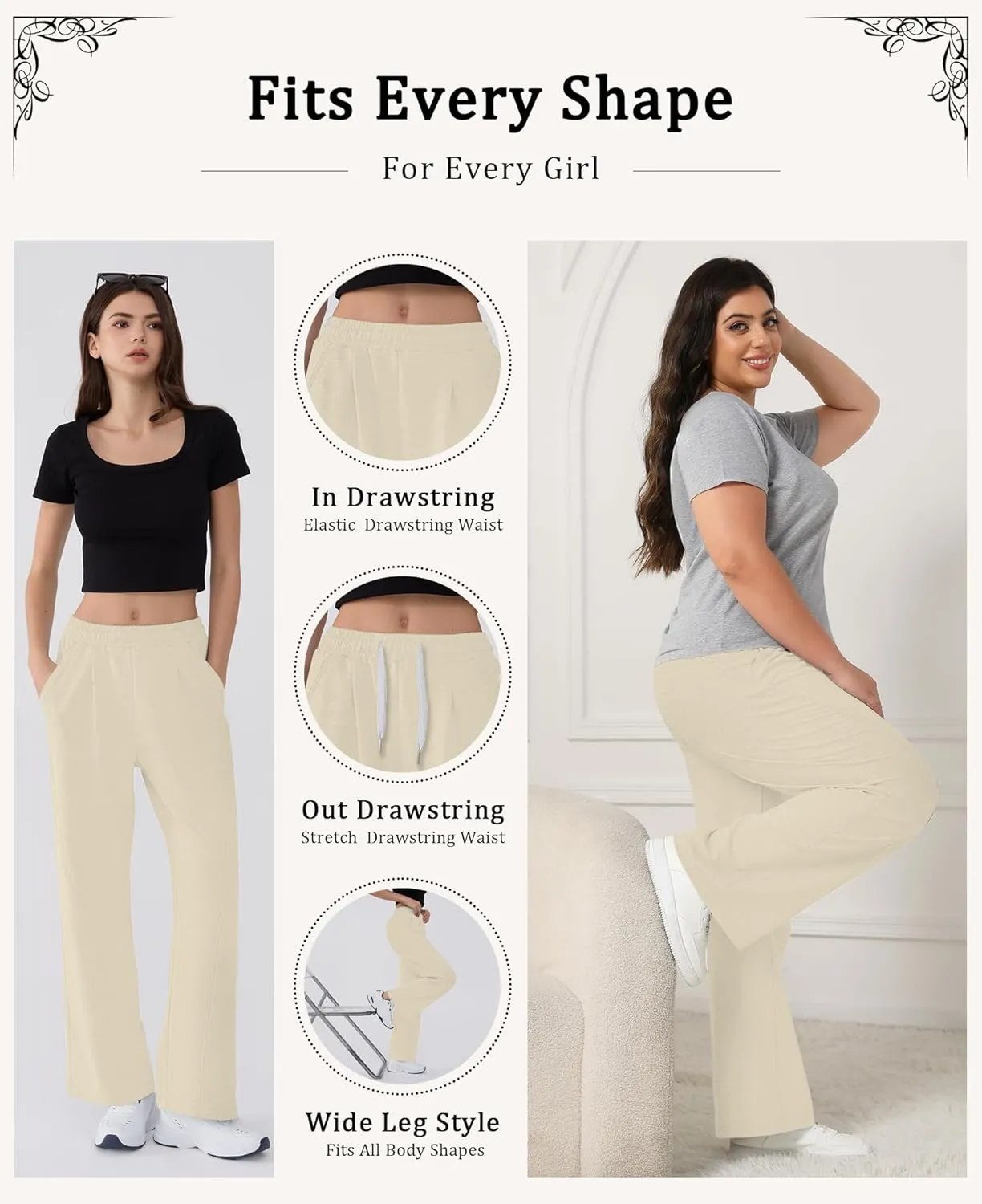Susclude Baggy Sweatpants for Women Y2k Wide Leg Pants Summer High Waisted Drawstring Pleated Lightweight Pants with Pockets
