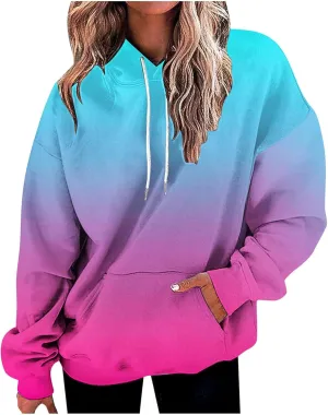 Sweatshirts for Women Trendy Gradient Hoodies Casual Drawstring Hoodie Teen Girl Oversized Sweatshirts with Pockets