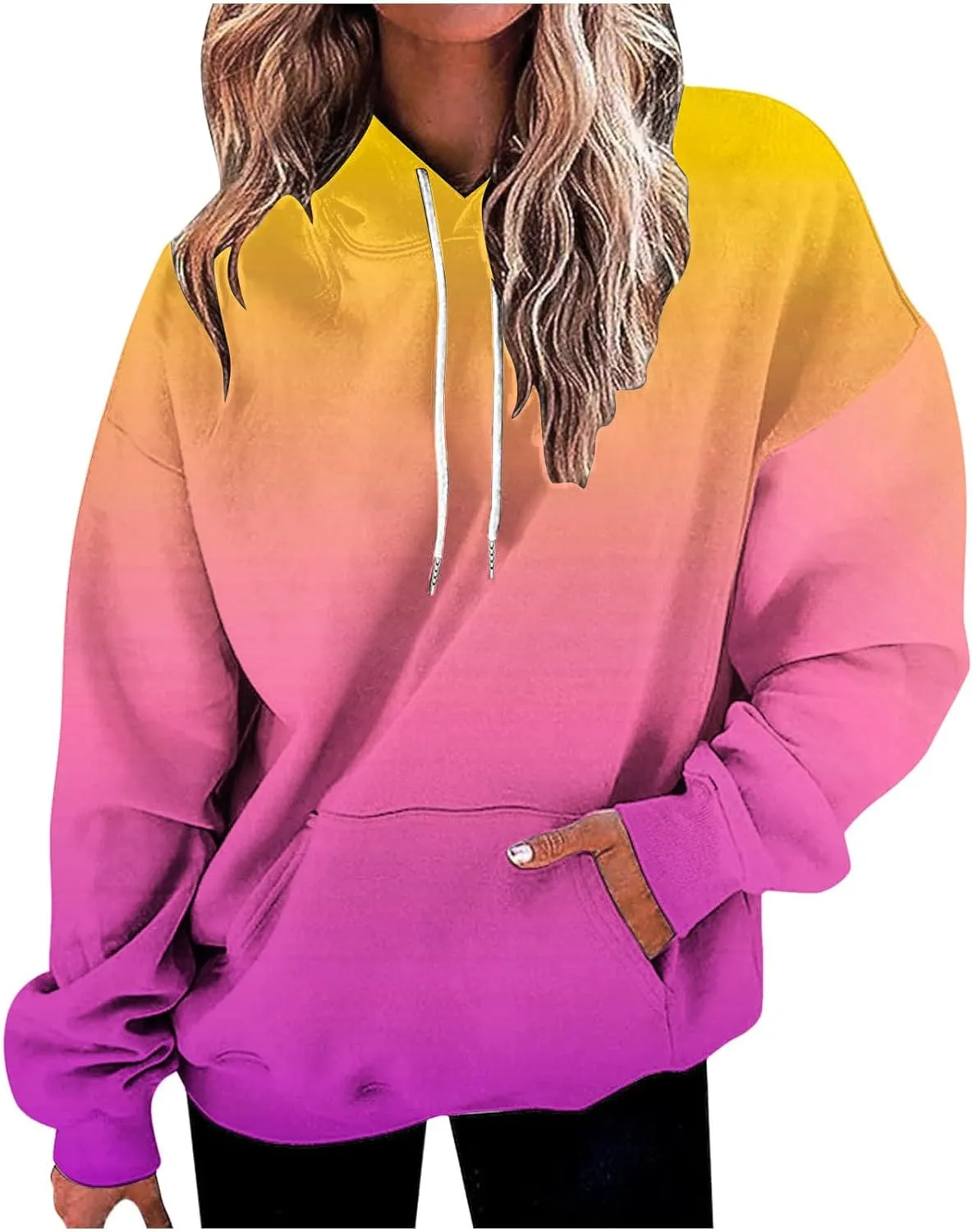 Sweatshirts for Women Trendy Gradient Hoodies Casual Drawstring Hoodie Teen Girl Oversized Sweatshirts with Pockets