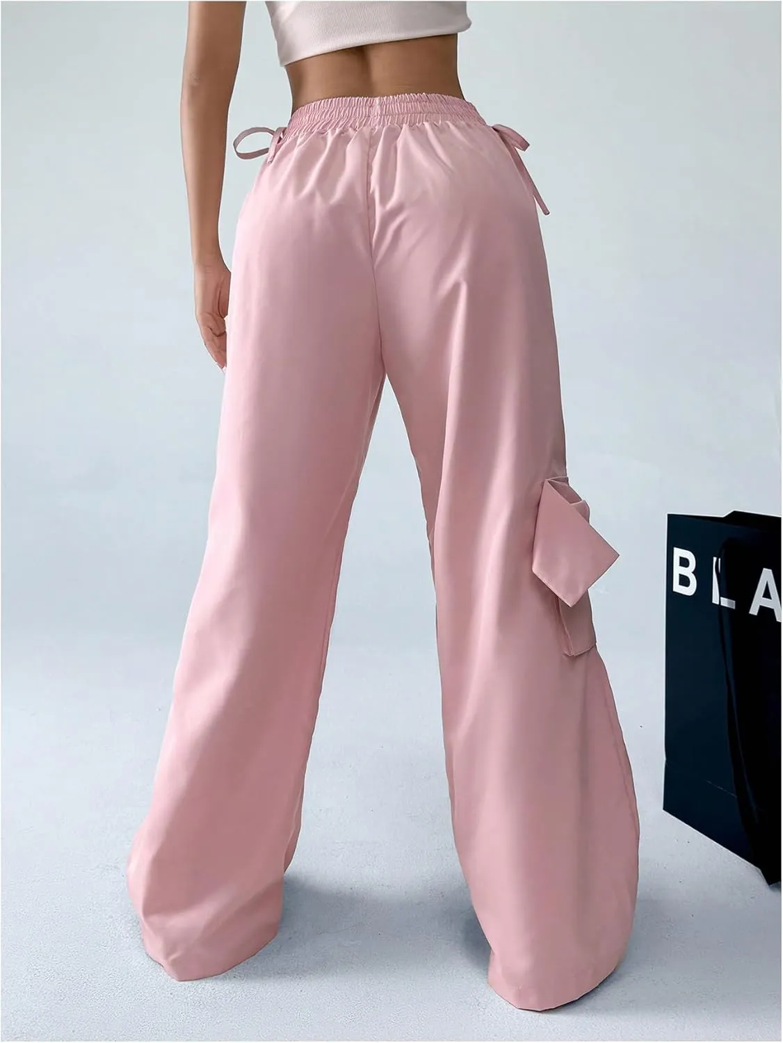 SweatyRocks Women's Y2K Bow Wide Leg Pants Drawstring Waist Tie Side Street Long Trousers