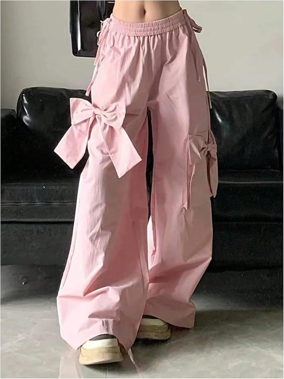 SweatyRocks Women's Y2K Bow Wide Leg Pants Drawstring Waist Tie Side Street Long Trousers