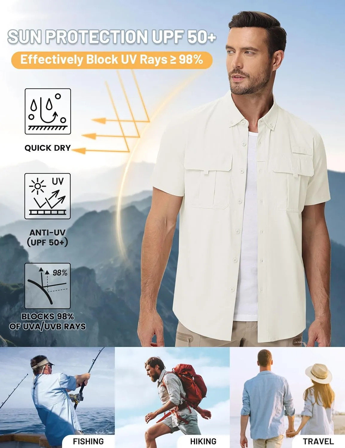 TACVASEN Mens Short Sleeve Sun Protection Shirt UPF 50  Quick Dry Fishing Cooling UV Shirts Outdoor Tactical Hiking Shirts