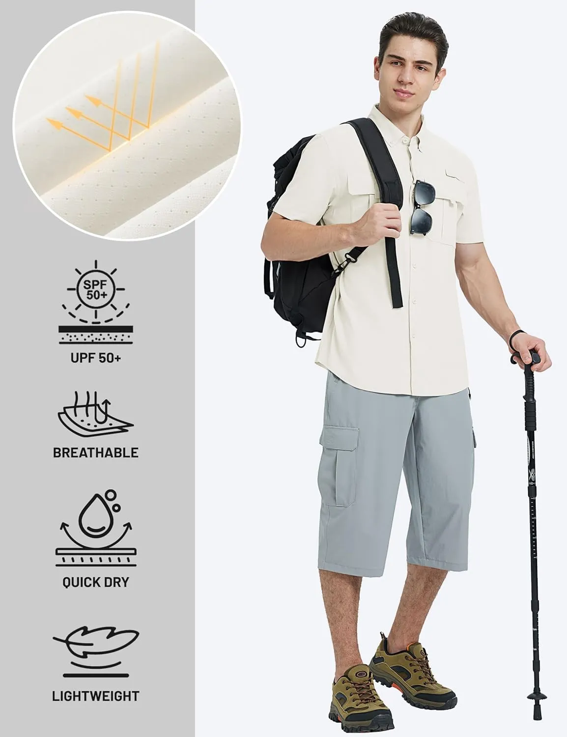 TACVASEN Mens Short Sleeve Sun Protection Shirt UPF 50  Quick Dry Fishing Cooling UV Shirts Outdoor Tactical Hiking Shirts