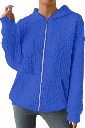 TBA Zip Up Cardigan Sweatshirts for Women Long Sleeve Lightweight Hoodie Oversized Casual Hoodies Sweater Fashion Jackets Blue