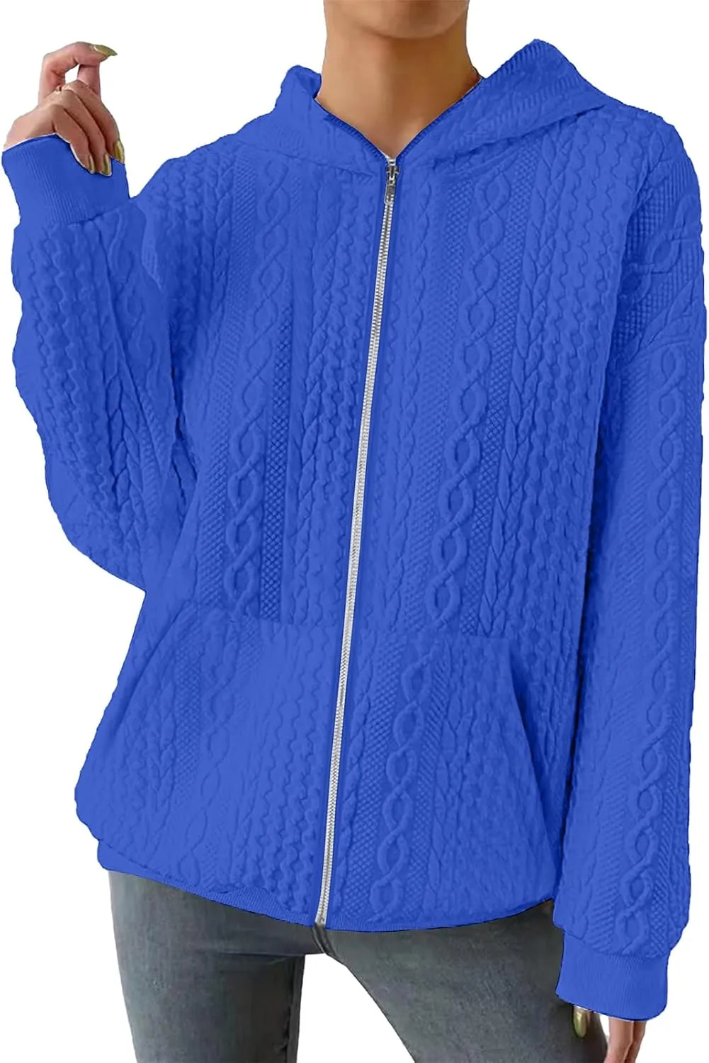 TBA Zip Up Cardigan Sweatshirts for Women Long Sleeve Lightweight Hoodie Oversized Casual Hoodies Sweater Fashion Jackets Blue