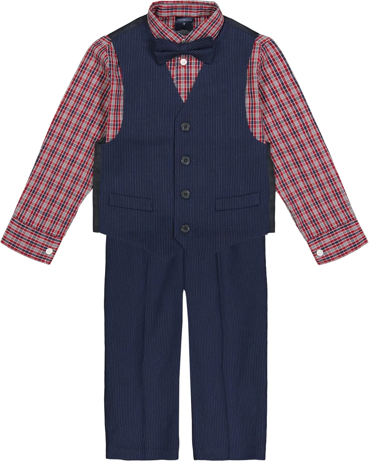 Tommy Hilfiger Boys' 4-piece Formal Suit Vest Set, Includes Dress Shirt, Dress Pants, Vest & Tie