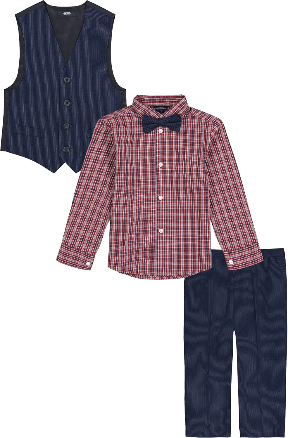 Tommy Hilfiger Boys' 4-piece Formal Suit Vest Set, Includes Dress Shirt, Dress Pants, Vest & Tie