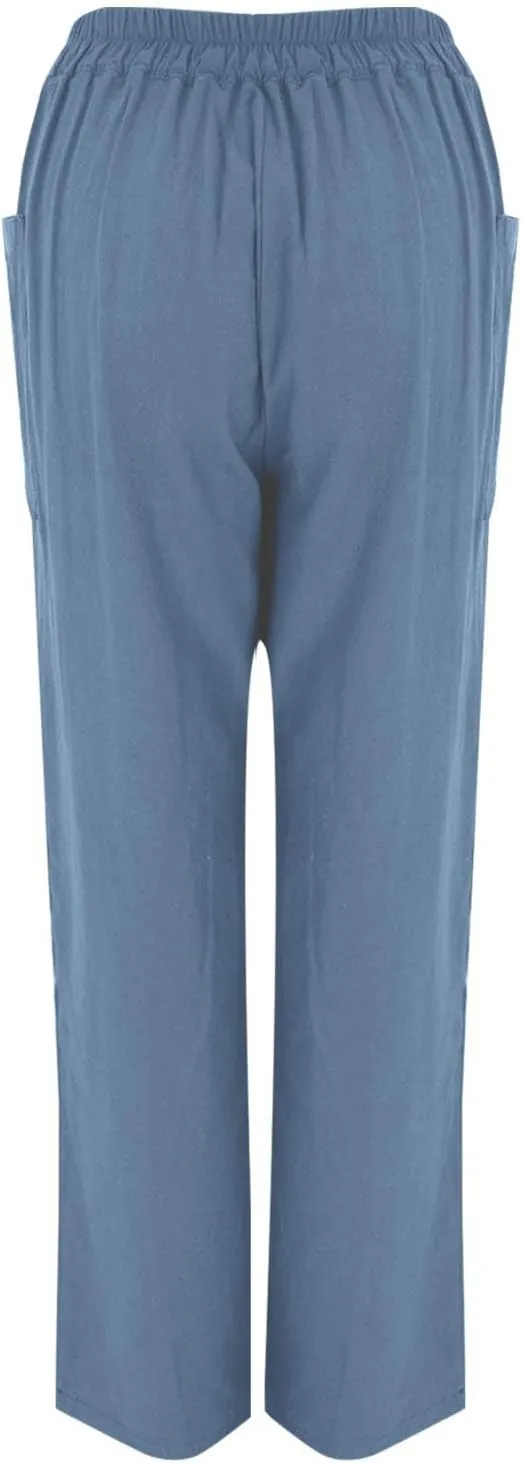 Trendy Button-Fly Straight Leg Pants for Women 2024 Spring Cotton Linen High Waist Lounge Slacks Plus Size Solid Casual Pants