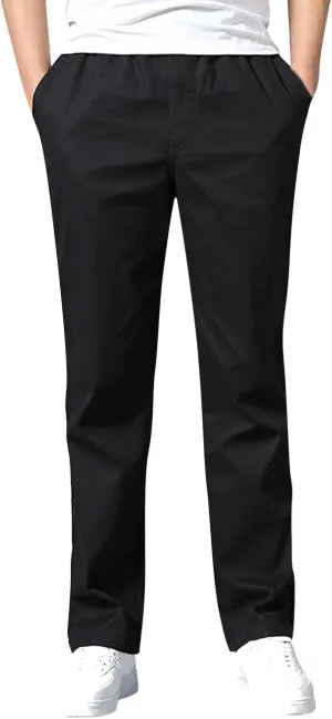 Trendy Solid Color Strech Chino Pants for Men Cotton Soft Lightweight Slim Fit Open Bottom High Waist Cargo Trousers