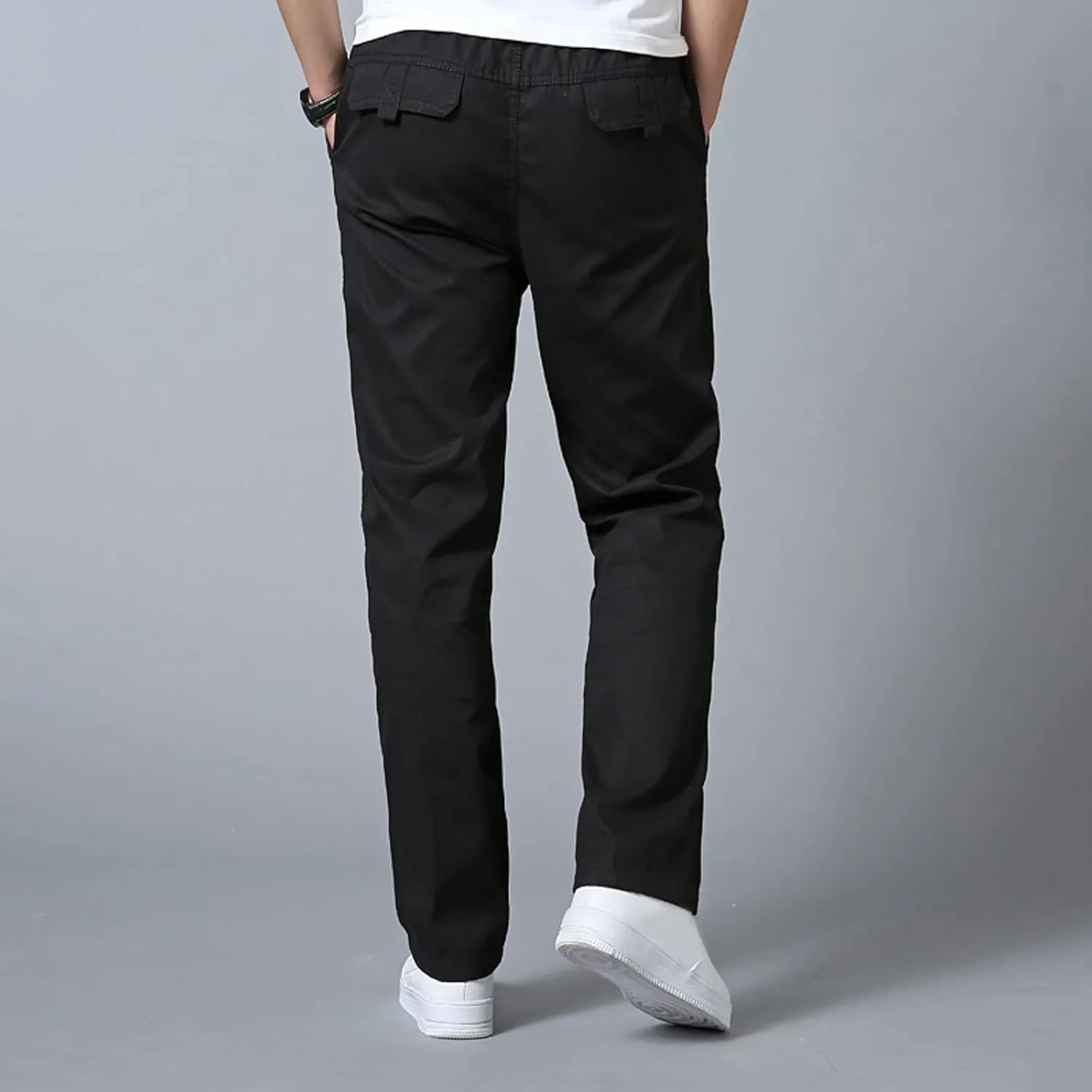 Trendy Solid Color Strech Chino Pants for Men Cotton Soft Lightweight Slim Fit Open Bottom High Waist Cargo Trousers