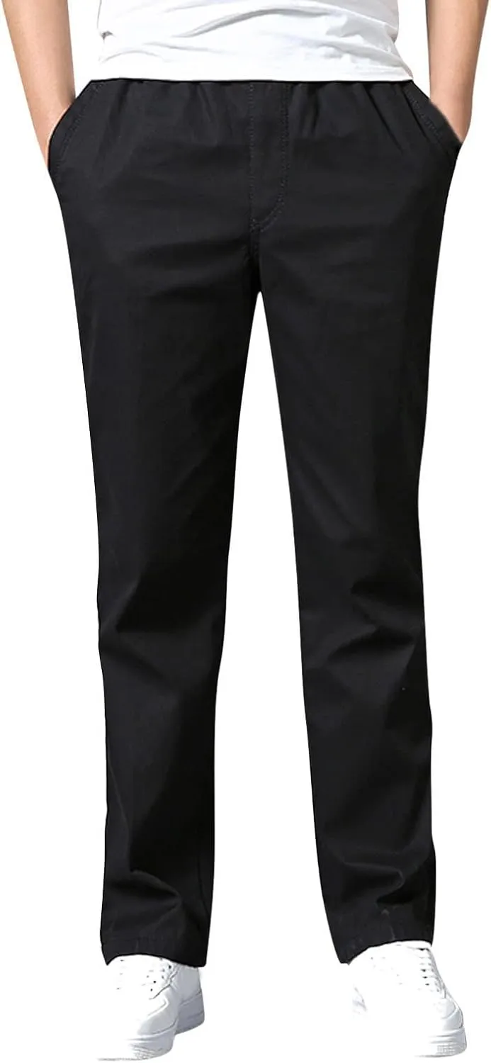 Trendy Solid Color Strech Chino Pants for Men Cotton Soft Lightweight Slim Fit Open Bottom High Waist Cargo Trousers
