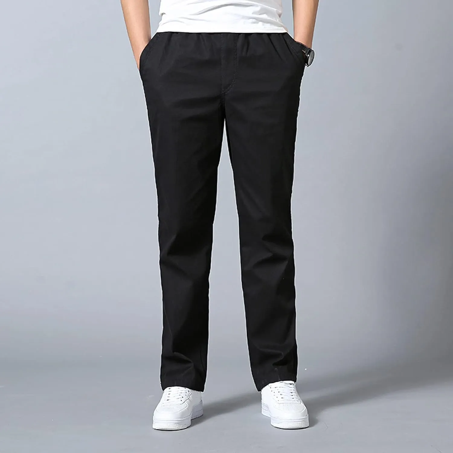 Trendy Solid Color Strech Chino Pants for Men Cotton Soft Lightweight Slim Fit Open Bottom High Waist Cargo Trousers