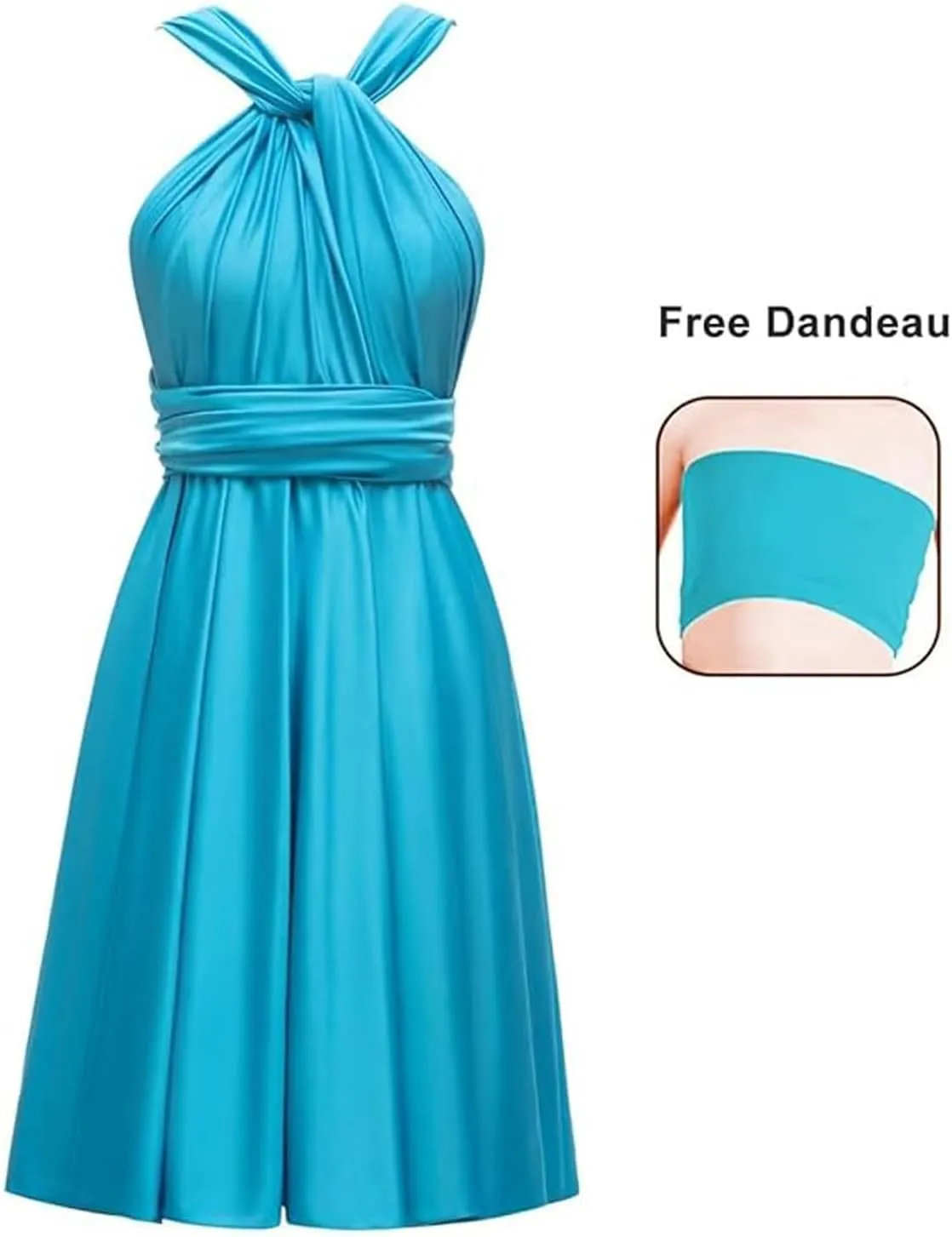 TTYBridal Short Infinity Dress with Bandeau,Midi Bridesmaid Convertible Dress,Elastic Wedding Multiway Twist Wrap Dress