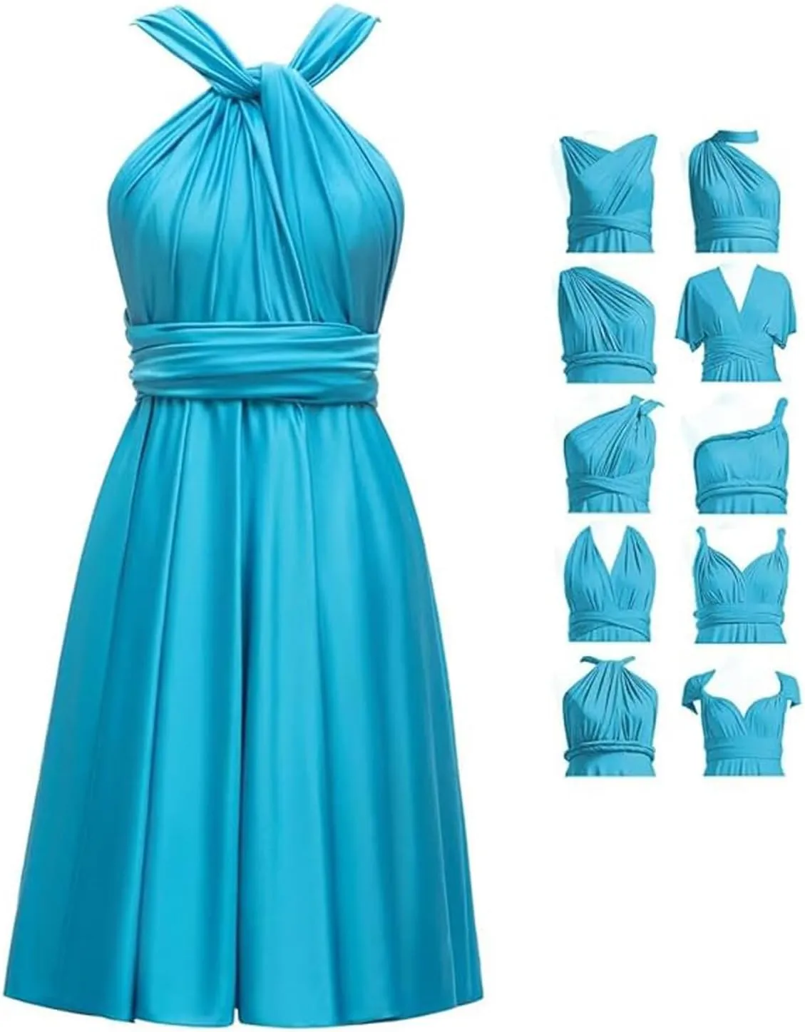 TTYBridal Short Infinity Dress with Bandeau,Midi Bridesmaid Convertible Dress,Elastic Wedding Multiway Twist Wrap Dress