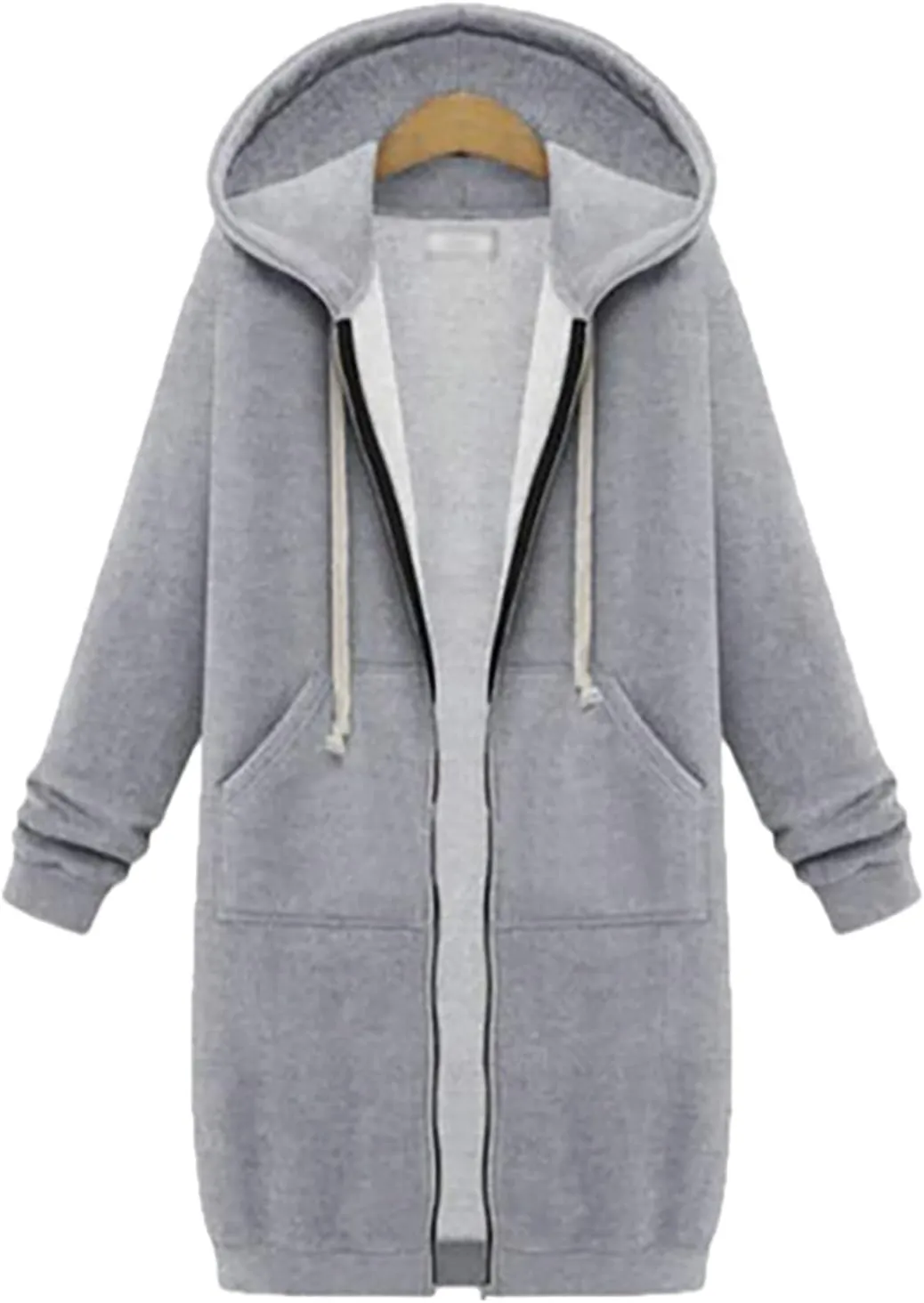 TUNUSKAT Zip Up Hoodie Womens Fall Tunic Sweatshirt Plus Size Casual Long Hoodies Comfortable Fleece Jacket with Pocket S-5XL