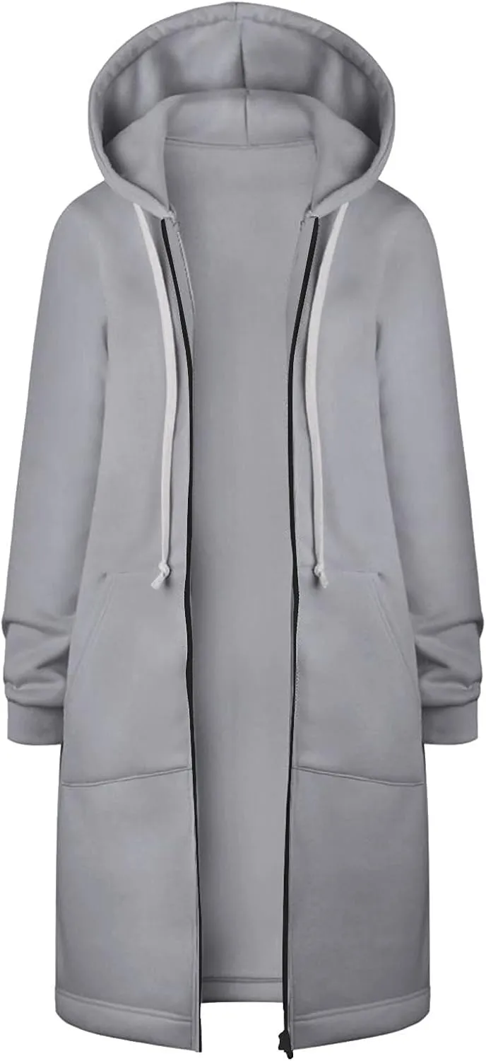 TUNUSKAT Zip Up Hoodie Womens Fall Tunic Sweatshirt Plus Size Casual Long Hoodies Comfortable Fleece Jacket with Pocket S-5XL