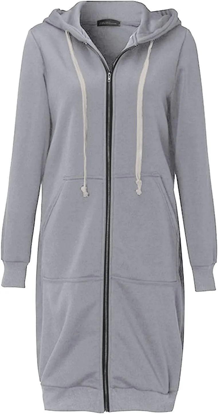 TUNUSKAT Zip Up Hoodie Womens Fall Tunic Sweatshirt Plus Size Casual Long Hoodies Comfortable Fleece Jacket with Pocket S-5XL