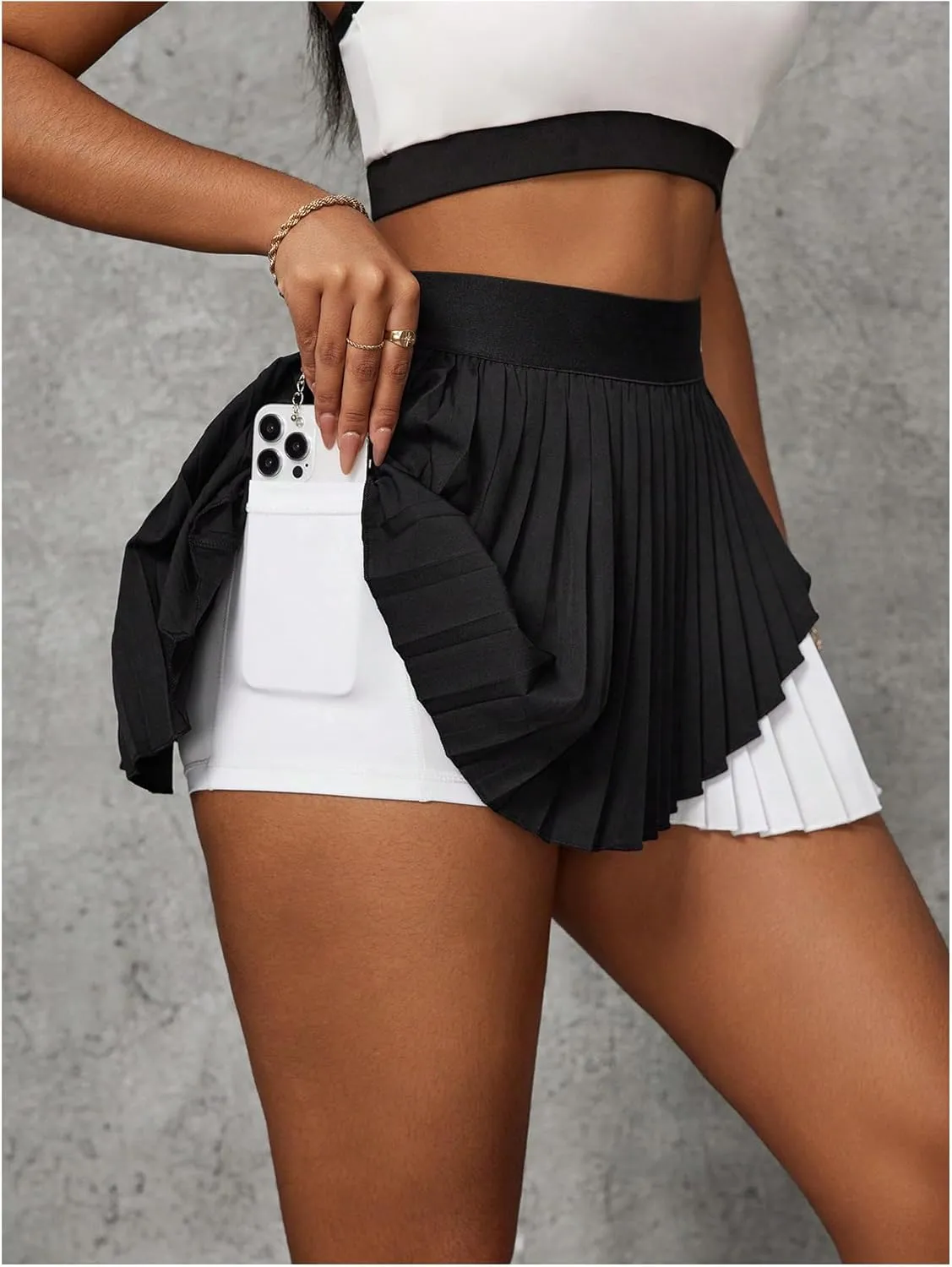 Verdusa Women's Color Block Pleated Tennis Skirt High Waist Athletic Short Skort with Shorts