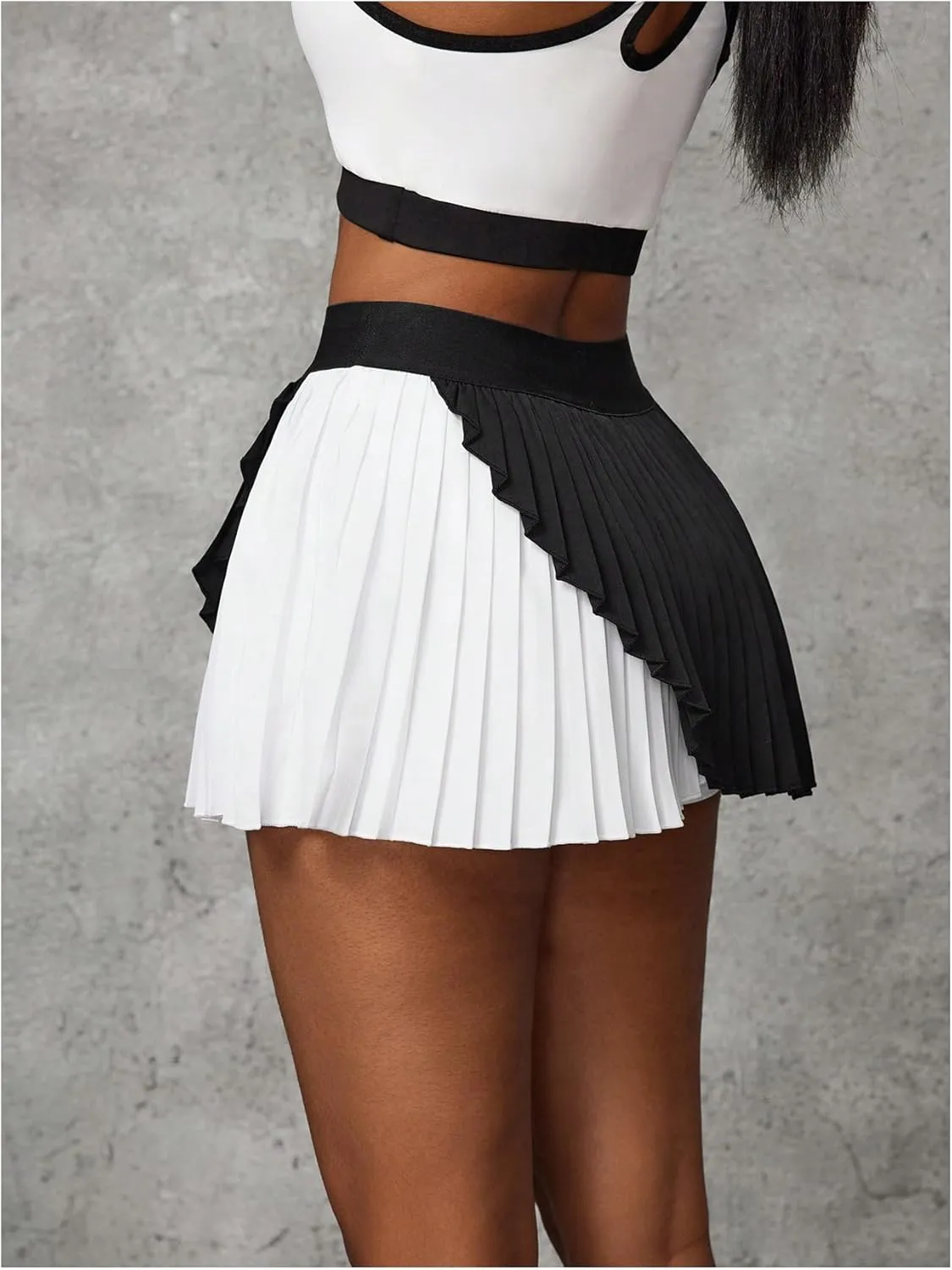 Verdusa Women's Color Block Pleated Tennis Skirt High Waist Athletic Short Skort with Shorts