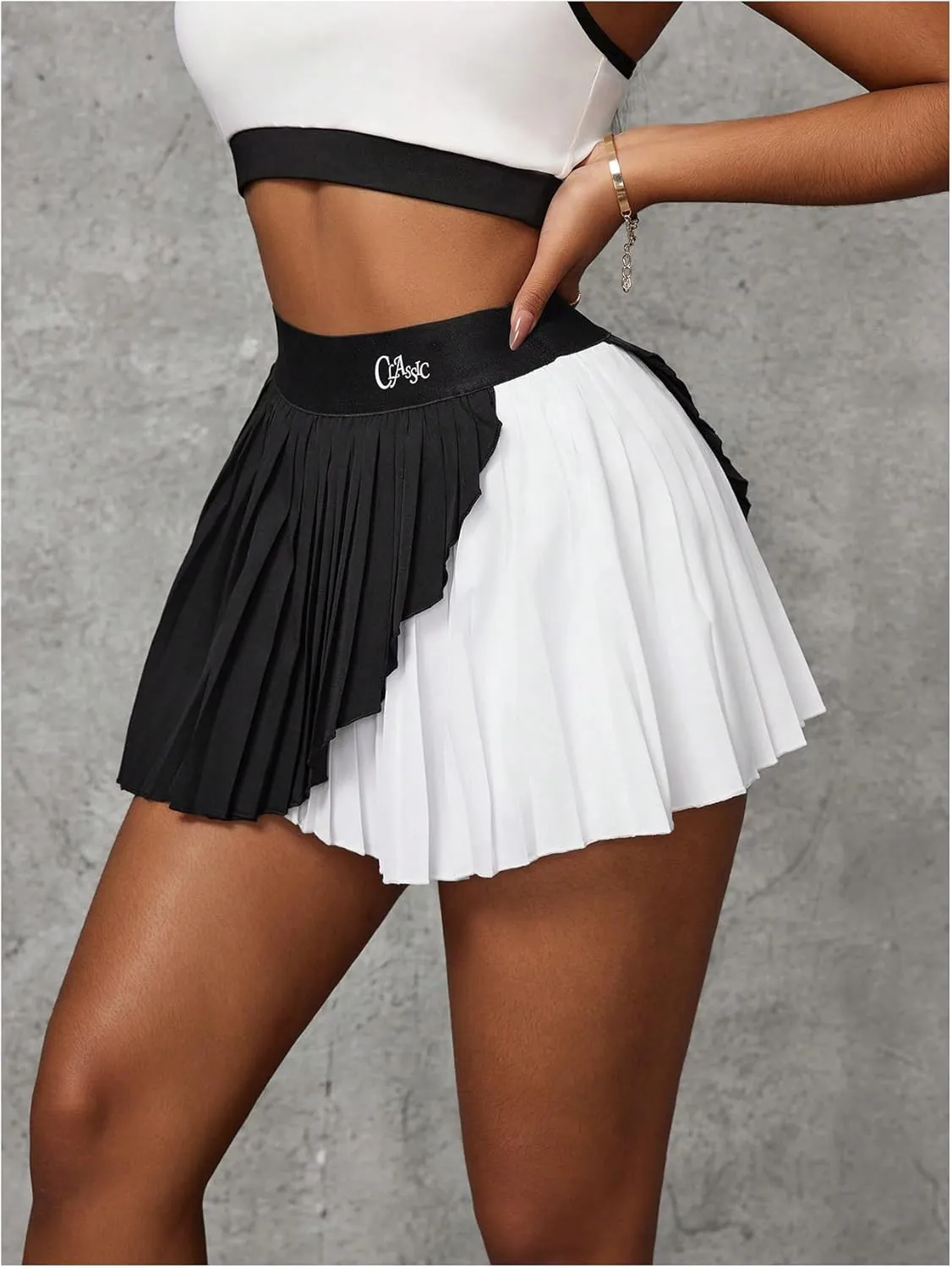 Verdusa Women's Color Block Pleated Tennis Skirt High Waist Athletic Short Skort with Shorts